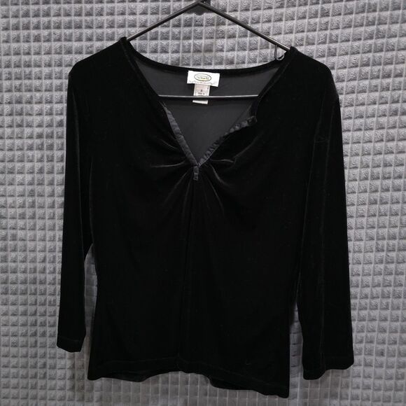 Velvet Y2K Black Top Sm 90s Stretch Velour Whimsigoth Witchy 3/4Sleeve Romantic - Picture 1 of 10